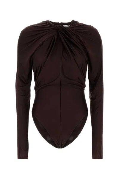 Balmain Twist Detail Viscose T-shirt In Brown