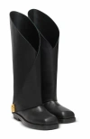 Balmain Twist Flat Leather Boots In Black