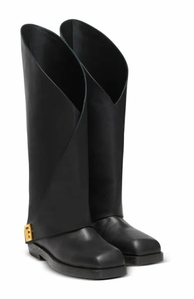 BALMAIN BALMAIN TWIST FLAT LEATHER BOOTS