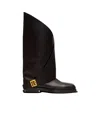 Balmain Twist Flat Leather Boots In Black