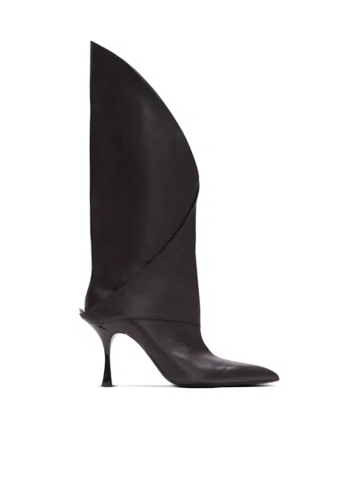 Balmain Twist Heeled Leather Boots In Black