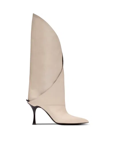 Balmain Twist Heeled Leather Boots In Burgundy