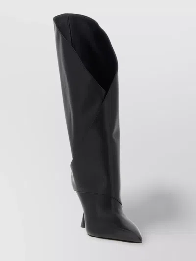 Balmain 'twist' Leather Knee Boots With Gold-tone Detail In Black