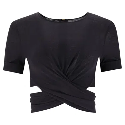 Pre-owned Balmain Twist-detail Cropped Top In Black