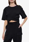 Balmain Twisted Cropped T-shirt In Black