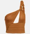Balmain Twisted One-shoulder Cutout Top In Camel