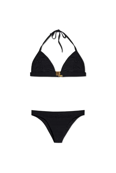Balmain Logo Plaque Bikini In Black