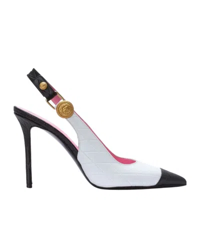 Balmain Pointed-toe Leather Pumps In Black And White