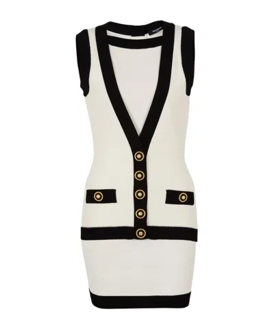 Balmain Two-tone Knit Dress With Faux Waistcoat Design In Multi