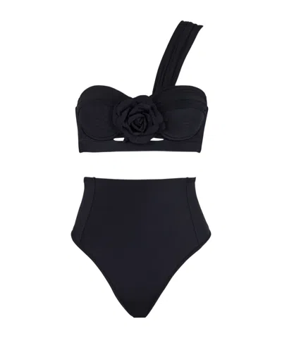 Balmain Two-piece Asymmetrical Swimsuit In Black