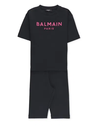 Balmain Kids' Two-piece Jumpsuit With Logo In Black