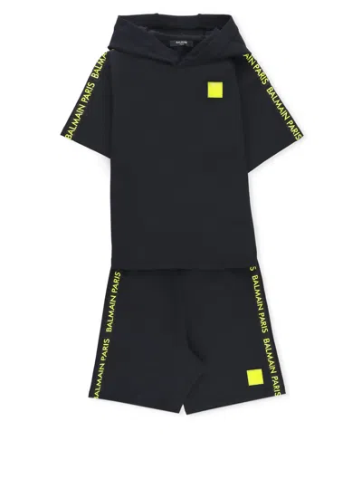 Balmain Kids' Two Piece Jumpsuit With Logo In Black