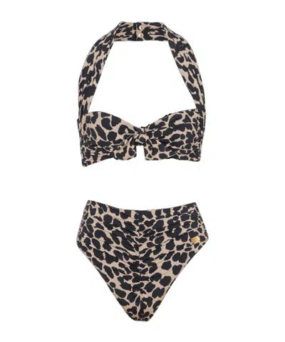 BALMAIN TWO-PIECE LEOPARD PATTERN SWIMSUIT