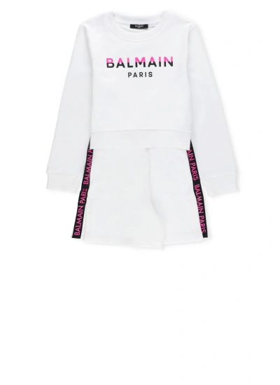 Balmain Kids' Two-piece Suit With Logo In White