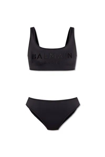 Balmain Logo-embroidered Bikini In Black