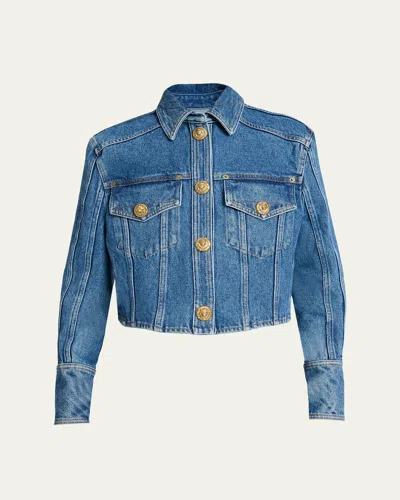 Balmain Two-pocket Crop Denim Jacket In Blue