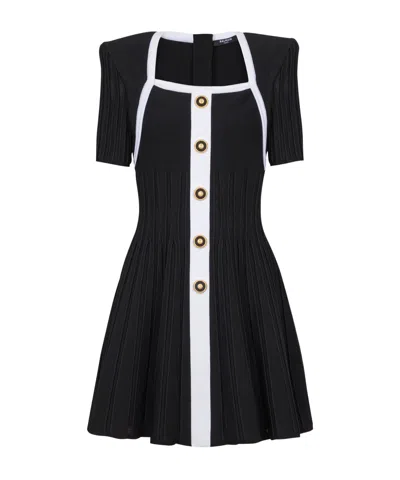 Balmain Two-tone A-line Knit Dress In Black