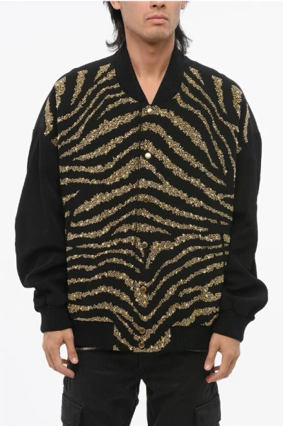 Balmain Two-tone Bomber Jacket Embellished With Golden Studs In Multi