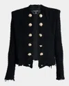 Balmain Tweed Jacket With Frayed Edges And Gold-tone Buttons