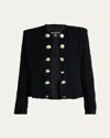 Balmain Tweed Jacket With Frayed Edges And Gold-tone Buttons