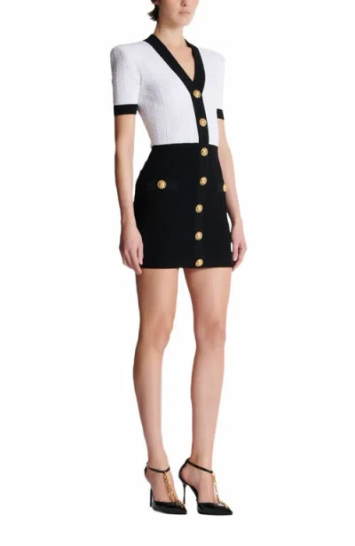 Balmain Two-tone Cable-knit Bodycon Dress In Multi