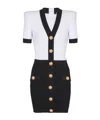 Balmain V-neck Buttoned Strong-shoulder Torsade Knit Mini Dress