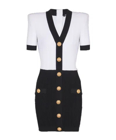 BALMAIN BALMAIN TWO-TONE CABLE-KNIT BODYCON DRESS