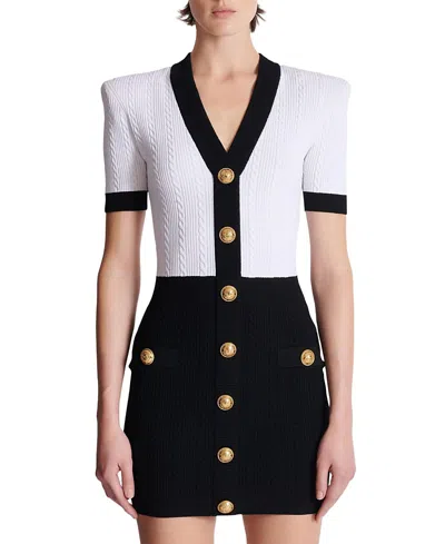BALMAIN TWO-TONE CABLE-KNIT BODYCON DRESS