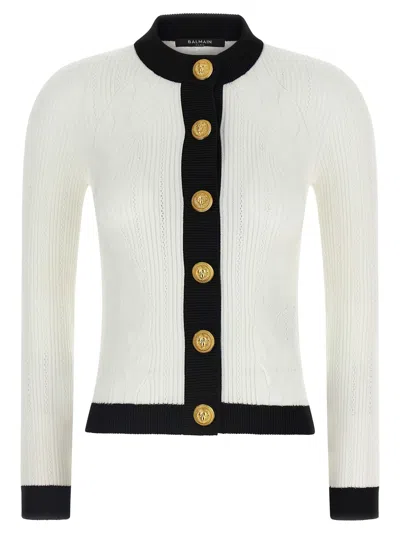 Balmain Two-tone Cardigan In Gray