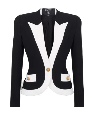 BALMAIN BALMAIN TWO-TONED LONG-SLEEVED CREPE BLAZER