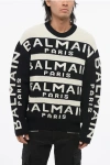 Balmain Two-tone Crewneck Sweater With All-over Logo In Black