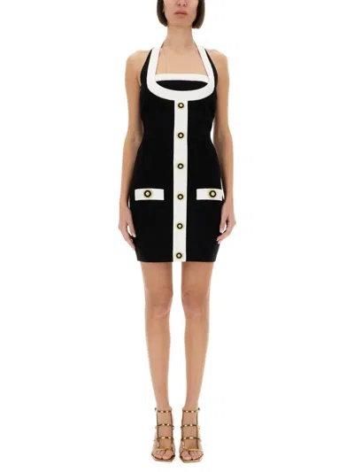 Balmain Two-tone Halterneck Mini Dress In Multi