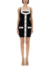 Balmain Black Dress With Square Neckline And Decorative Buttons In Viscose Blend Women In Black