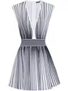 Balmain Two-tone Flared Knitted Dress In White