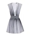 Balmain Two-tone Flared Knitted Dress In White