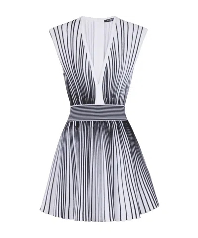 BALMAIN BALMAIN TWO-TONE FLARED KNIT DRESS