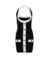 Balmain Front Buttoned Knitted Sheath Dress With Contrasting Details In Black