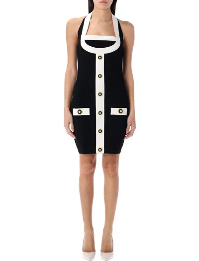 BALMAIN BALMAIN TWO-TONE HALTERNECK KNIT MINI DRESS