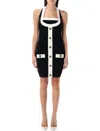 Balmain Black Dress With Square Neckline And Decorative Buttons In Black White