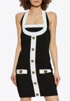 Balmain Black Dress With Square Neckline And Decorative Buttons In Black