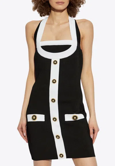 BALMAIN TWO-TONE HALTERNECK MINI DRESS