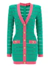 Balmain Two-tone Knit Dress Featuring Button Detailing In Green