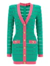Balmain Two-tone Knit Dress Featuring Button Detailing In Green