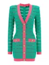Balmain Two-tone Knit Dress Featuring Button Detailing In Green