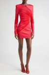 Balmain Two-tone Long Sleeve Knit Minidress In Red