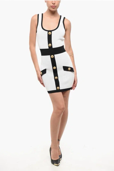 Balmain Two-tone Mini Dress With Decorative Buttons In White