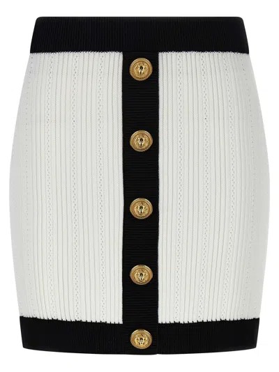 BALMAIN TWO-TONE MINISKIRT SKIRTS WHITE/BLACK