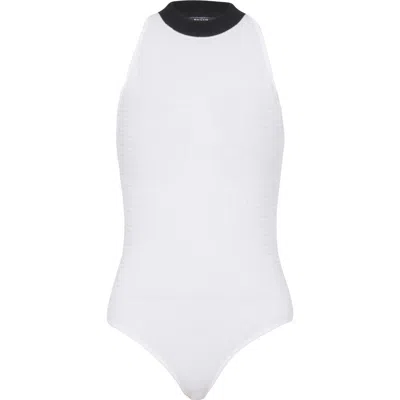 Balmain Two-tone Monogrammed Knit Bodysuit