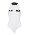 Balmain Two-tone Monogrammed Knit Bodysuit In White