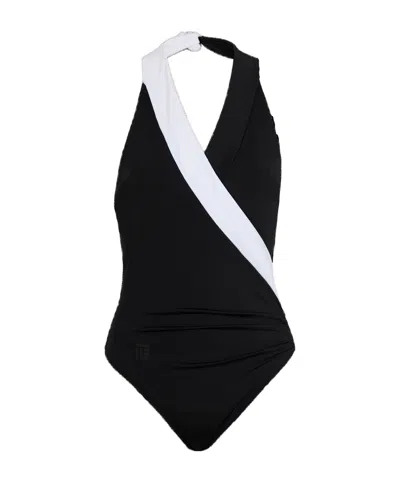 Balmain Two-tone One-piece Swimsuit In Multi